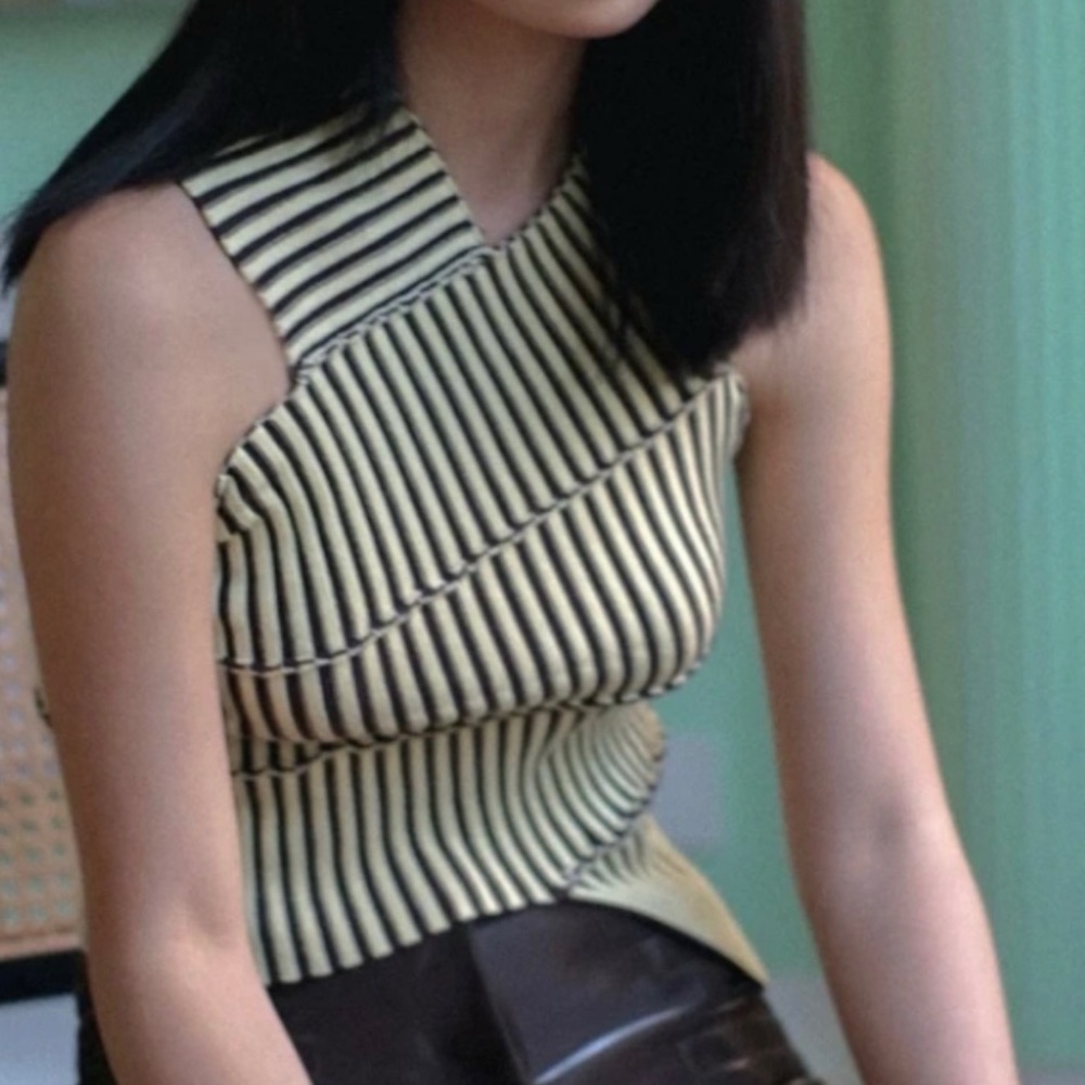 Tropiceye Black and Cream Striped Asymmetric Sleeveless Top
